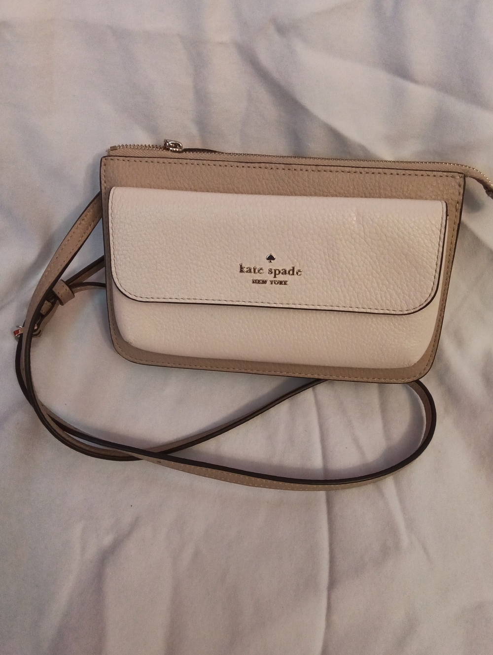 kate spade Beige and White Pebbled Leather Crossbody